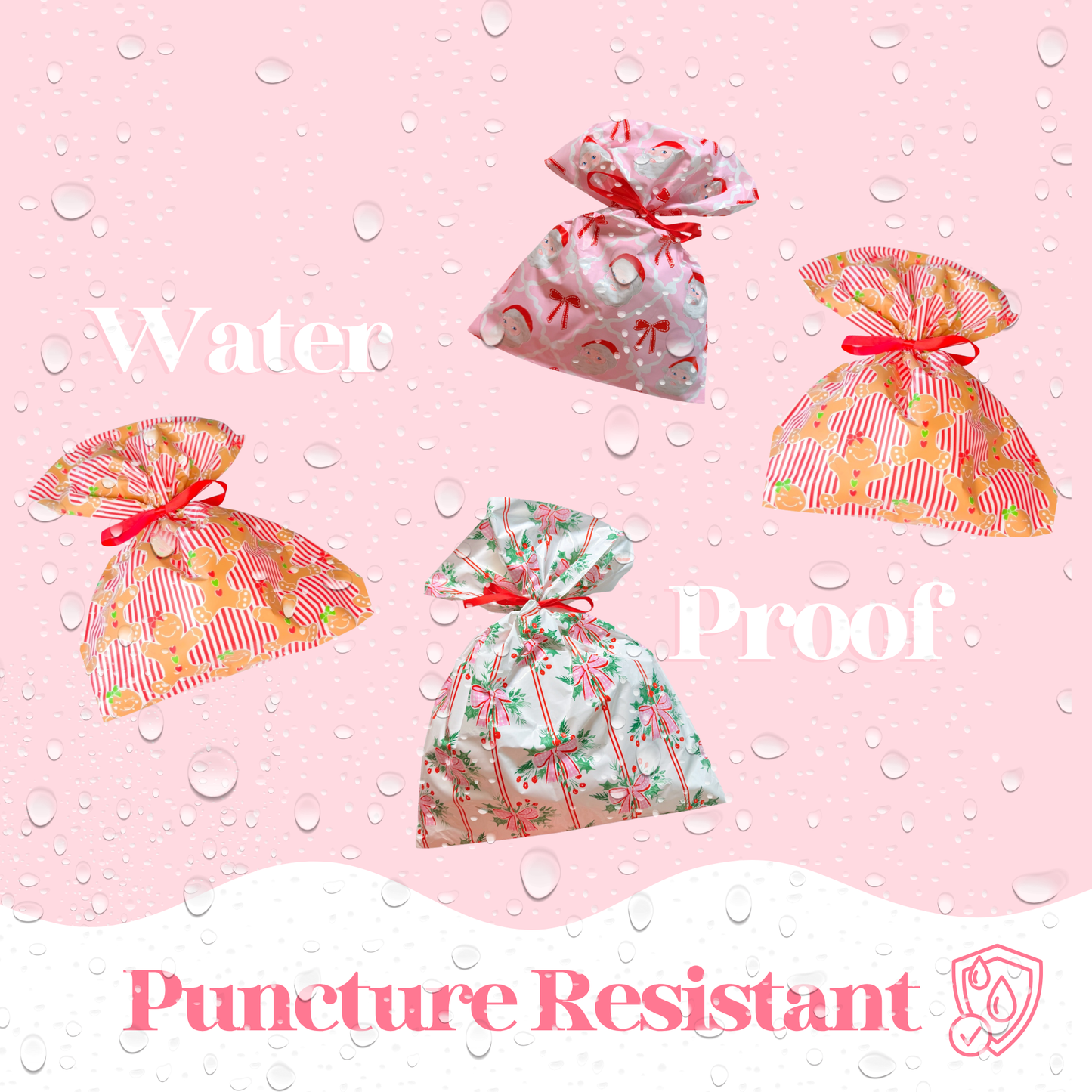 Pretty Package Store Christmas Gift Bag Variety Pack 18 Piece Heavy Duty Waterproof Designer Gift Bags with Ribbon Closure for Small Business Holiday Packaging Boutique Gift Wrapping Assorted Sizes & Prints