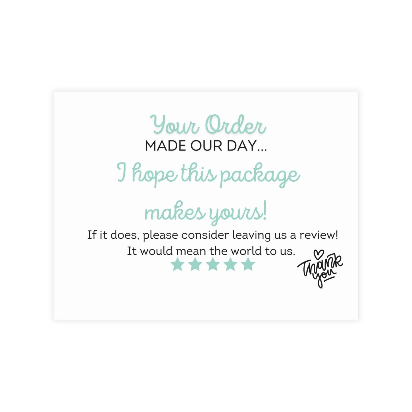 Mint Zebra Thank You Cards Package Inserts