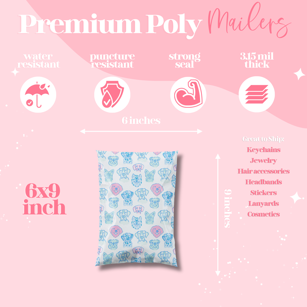Pretty Package Store Poly Mailer Variety Pack, Assorted Sizes & Styles, Heavy Duty, Waterproof, Self Seal, Tear Resistant, Designer Shipping Bags for Small Business Packaging
