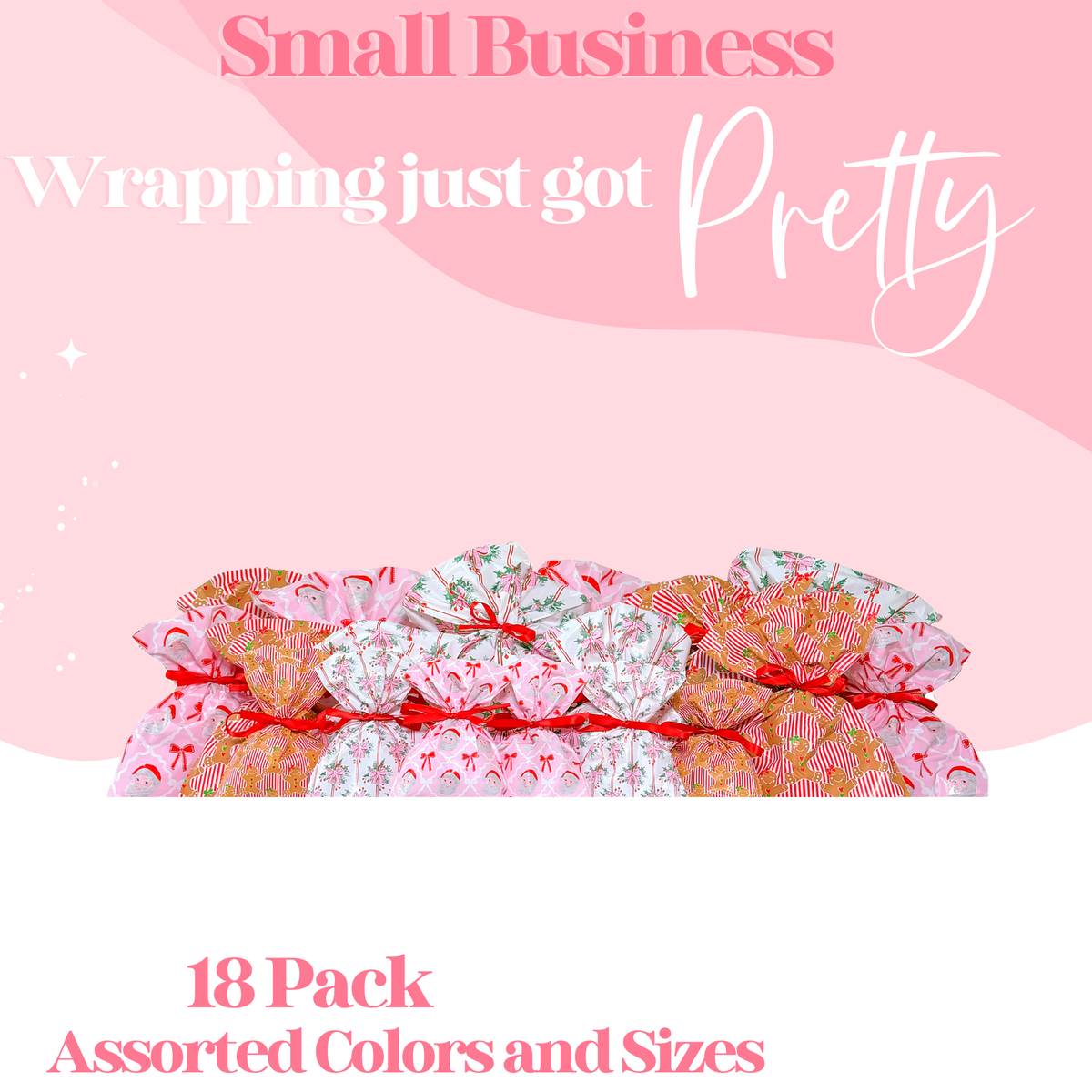 Pretty Package Store Gift Bag Variety Pack Heavy Duty Waterproof Designer Gift Bags with Ribbon Closure for Small Business Packaging Boutique Gift Wrapping Assorted Sizes & Prints