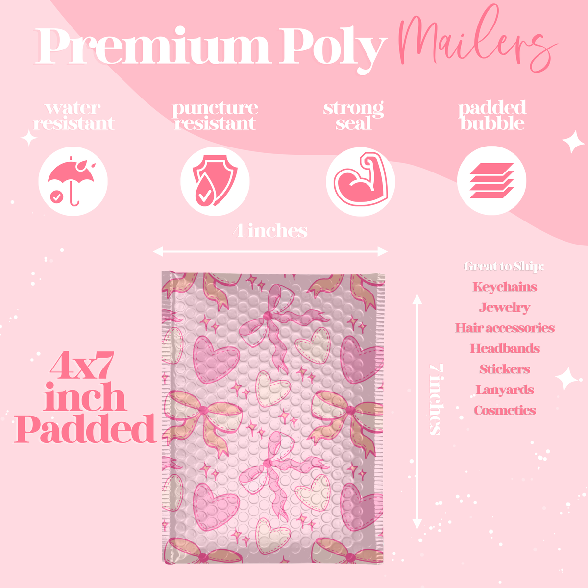 Pretty Package Store Bubble Mailers, Various Sizes, Heavy Duty, Waterproof, Self Seal, Tear Resistant, Designer Bubble Mailing Envelopes