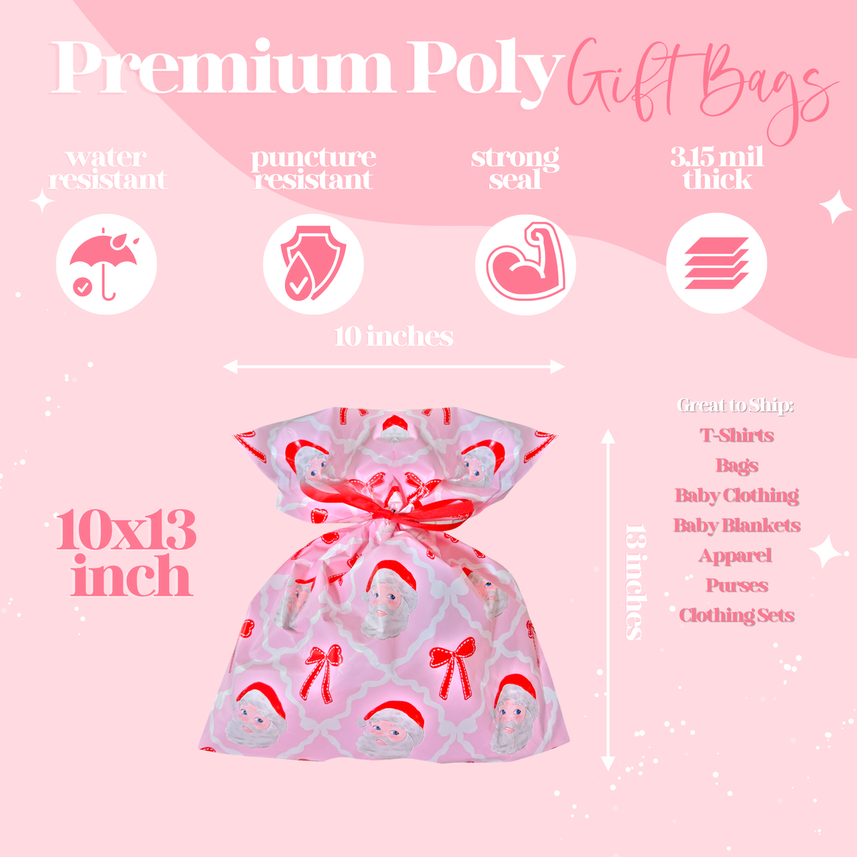 Pretty Package Store Gift Bag Variety Pack Heavy Duty Waterproof Designer Gift Bags with Ribbon Closure for Small Business Packaging Boutique Gift Wrapping Assorted Sizes & Prints