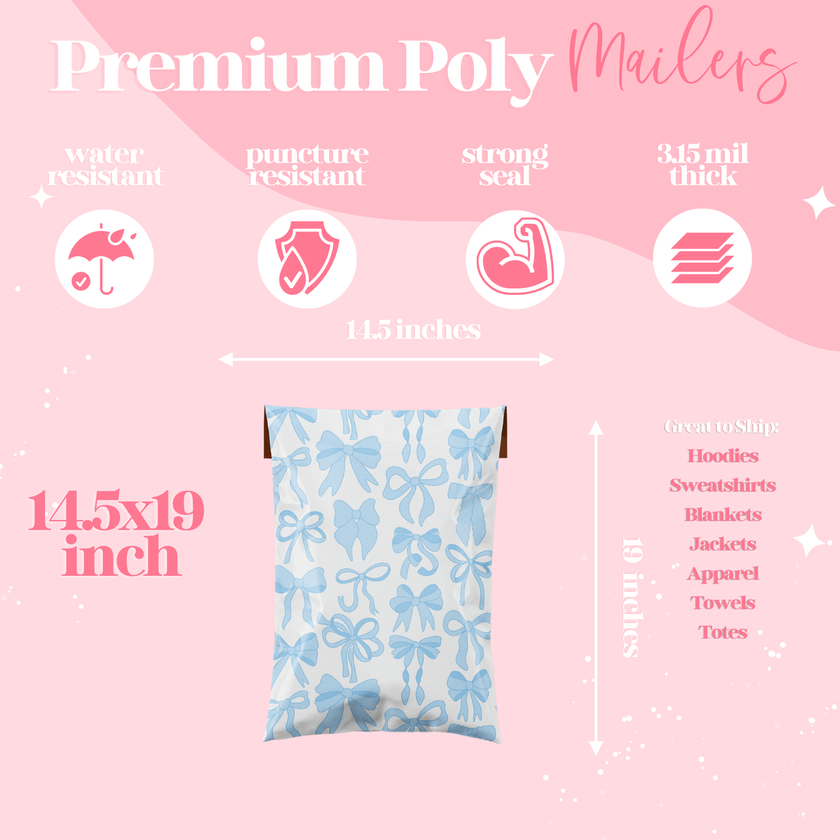 Pretty Package Store Poly Mailer Variety Pack, Assorted Sizes & Styles, Heavy Duty, Waterproof, Self Seal, Tear Resistant, Designer Shipping Bags for Small Business Packaging