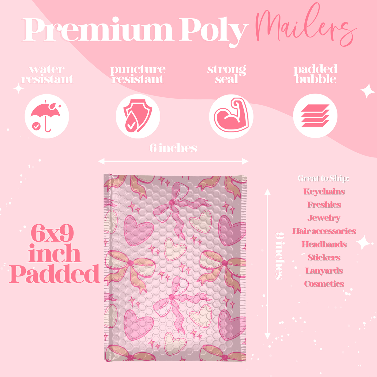 Pretty Package Store Bubble Mailers, Various Sizes, Heavy Duty, Waterproof, Self Seal, Tear Resistant, Designer Bubble Mailing Envelopes