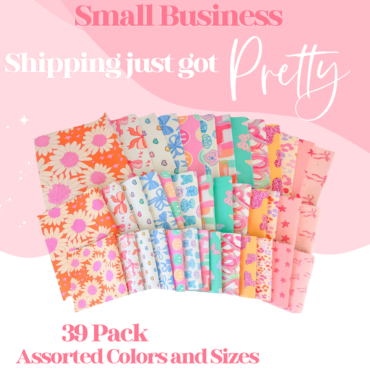 Pretty Package Store Poly Mailer Variety Pack, Assorted Sizes & Styles, Heavy Duty, Waterproof, Self Seal, Tear Resistant, Designer Shipping Bags for Small Business Packaging