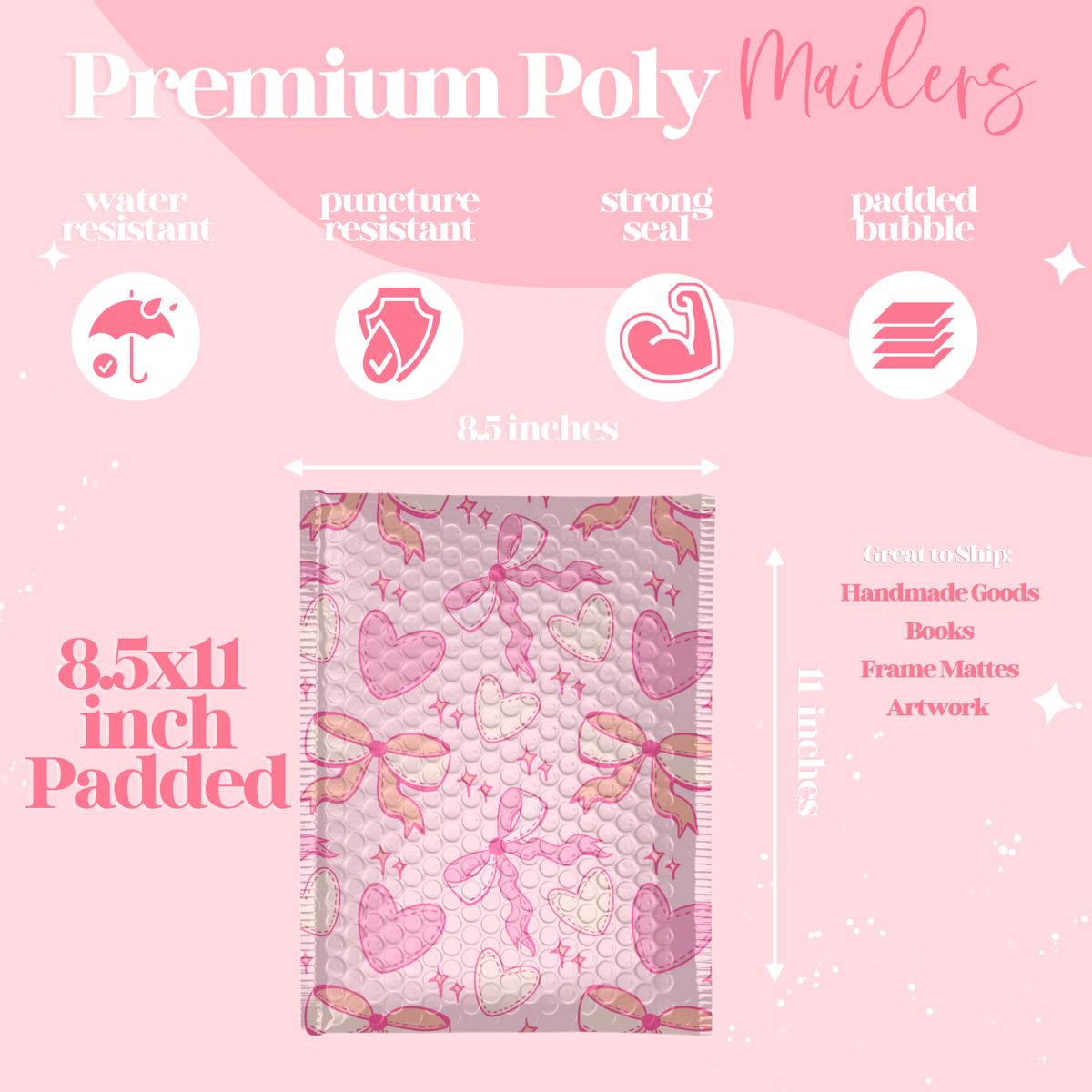 Pretty Package Store Bubble Mailers, Various Sizes, Heavy Duty, Waterproof, Self Seal, Tear Resistant, Designer Bubble Mailing Envelopes